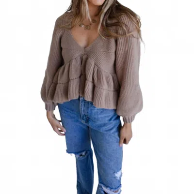 Storia Peplum Sweater Top In Beige In Brown