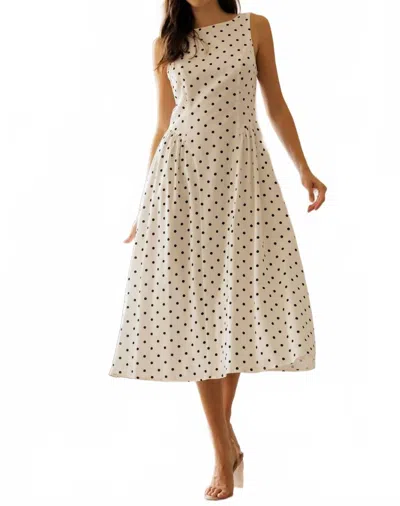 Storia Polka Dot Fit & Flare Midi Dress In White/black In Multi