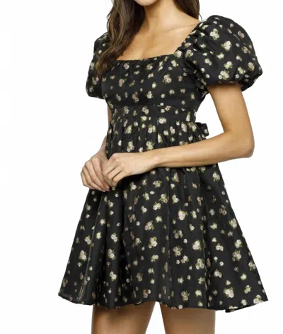 Storia Rose Bud Mini Dress In Black/ Pink In Multi