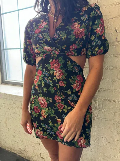 Storia Rose Mini Dress In Black Multi In Blue