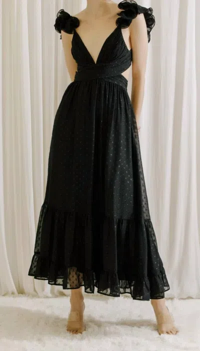 Storia Ruffle Detail Polka Dot Maxi Dress In Black