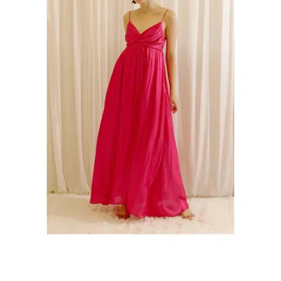 Storia Satin & Crepe Maxi Dress In Fuschia In Pink