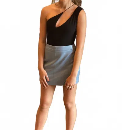 Storia Shimmer Faux Leather Mini Skirt In Steel Blue In Animal Print