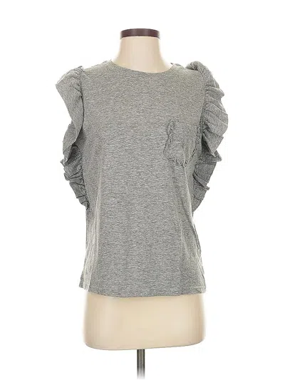 Pre-owned Storia Short Sleeve Top Gray Ruffles Neckline Tops