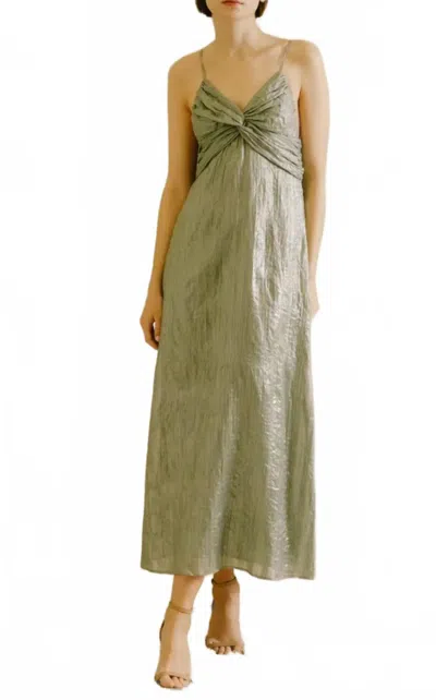 Storia Sleeveless Crepe Striped Midi Dress In Green