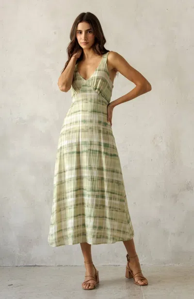 Storia Spring Plaid Dress In Ivory/ Green