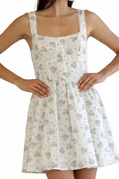 Storia Square Neckline Floral Mini Dress In White
