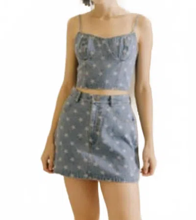 Storia Star Print Bustier Top In Denim In Brown