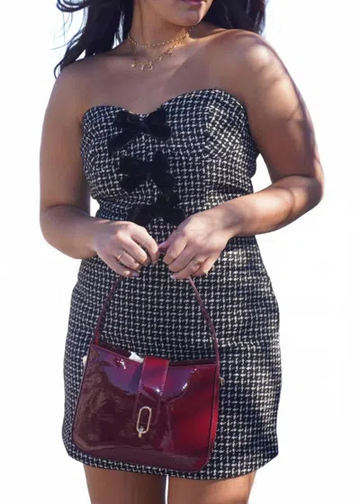 Storia Strapless Houndstooth Bow Dress In Black