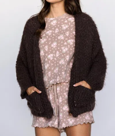 Storia Teddy Fuzzy Cardigan In Brown In Pink
