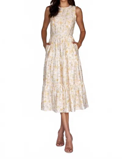 Storia Tiered Floral Dress In Ivory/ Yellow In Multi