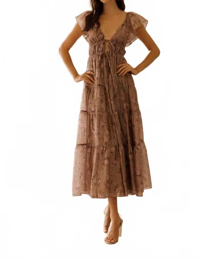 Storia Tilly Tie Front Midi Dress In Mauve Floral In Brown