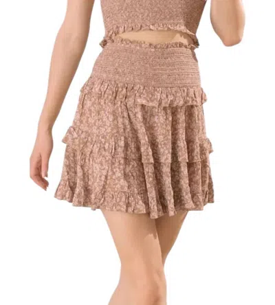 Storia Tiny Floral Print Ruffled Mini Skirt In Mauve Floral In Brown