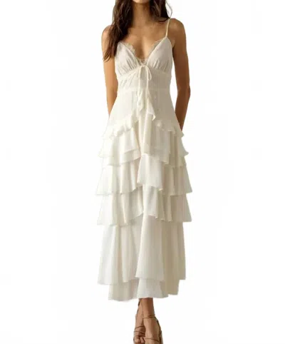 Storia Women's Lace Trim Tiered Midi Dress In Ivory In White