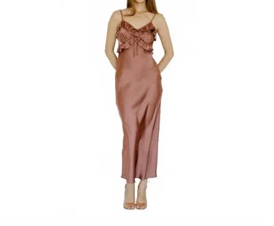 Storia Women's Satin Ruffled Slip Midi Dress In Brown