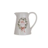 Storied Home 1 Quart Stoneware Pitcher With Gold Electroplating "holly Jolly", Multicolor In White