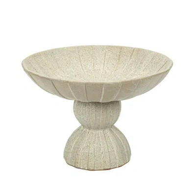 Storied Home 10.25 Inches Round Debossed Stoneware Footed Bowl In Sand