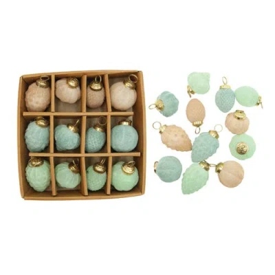 Storied Home 12-piece Flocked Pastel Glass Ornament Set, Blue, Mint And Peach Color