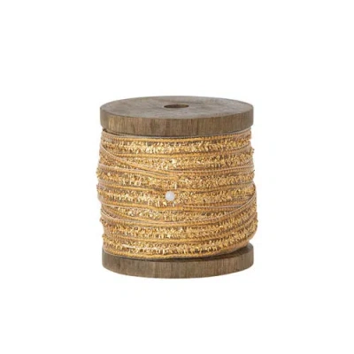 Storied Home 1/2"w Cotton Metallic Ribbon On Wood Spool, Gold Color