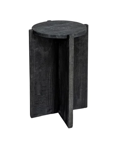 Storied Home 13" Paulownia Wood Round Accent Table In Black