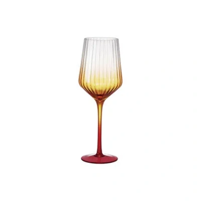 Storied Home 14-ounce Stemmed Fluted Wine Glass, Orange Ombre, Set Of 4 In Brown