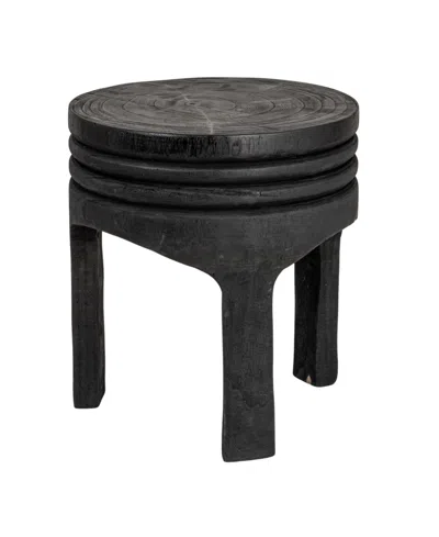 Storied Home 14" Paulownia Wood Carved Stool In Black