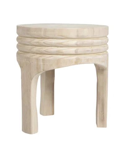 Storied Home 14" Paulownia Wood Carved Stool In Neutral