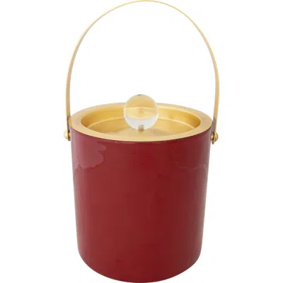 Storied Home 1.5-quart Enameled Stainless Steel Ice Bucket With Glass Knob Handle, Red And Gold Fini