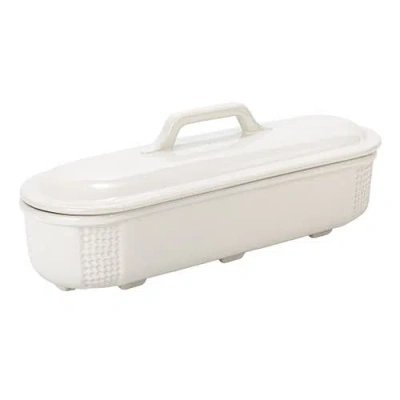Storied Home 15.5 Inches Oval 2-quart Debossed Stoneware Baking Dish With Lid In White