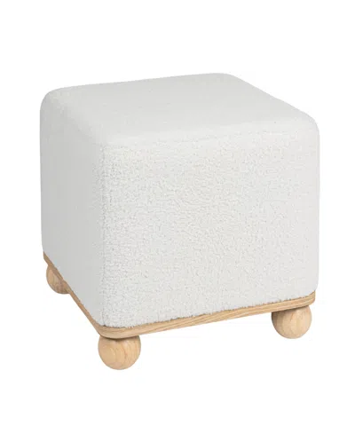 Storied Home 16" Upholstered Square Boucle Ottoman In White