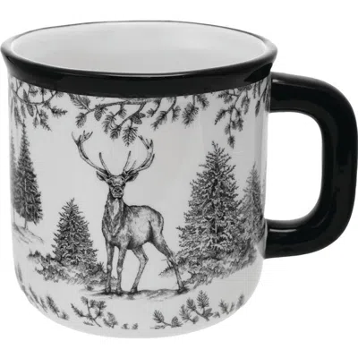 Storied Home 18-ounce Ceramic Mug With Woodland Deer Scene And Colored Rim, Brown And Cream Color In Black