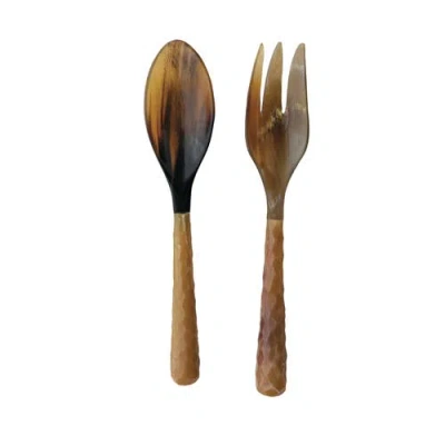 Storied Home 2-piece Carved Horn Salad Server Set In Brown