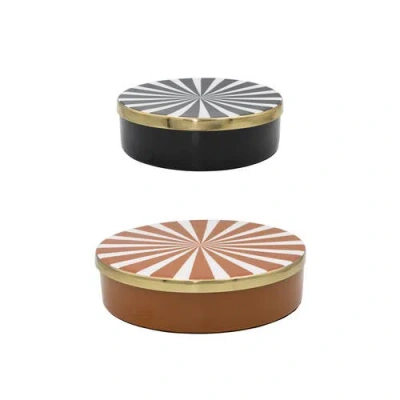 Storied Home 2-piece Decorative Enameled Metal Boxes With Lids In Orange