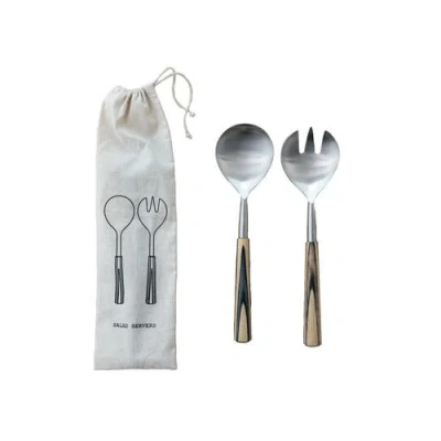 Storied Home 2-piece Stainless Steel And Mango Wood Salad Servers With Handles And Design In Multi