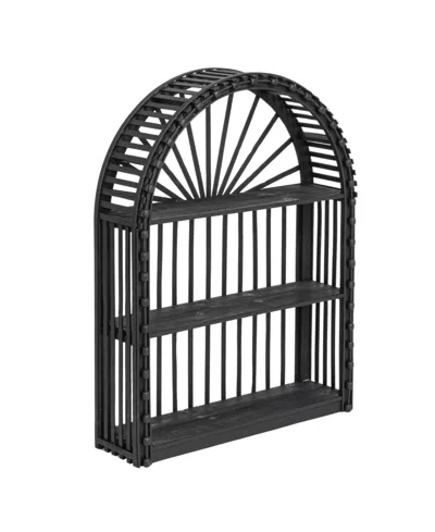 Storied Home 22" Arched Bamboo And Wood Wall Shelf In Black