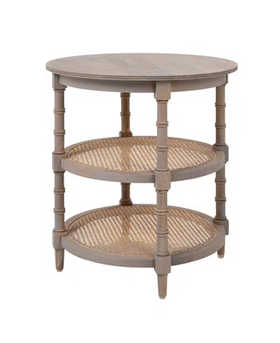 Storied Home 23" Wood Round End Table With 2-woven Cane Shelves In Brown
