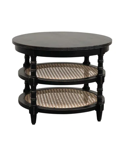 Storied Home 23" Wood Round Table With 2-cane Shelves In Black
