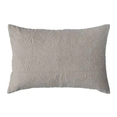 Storied Home 24 Inches Cotton Lumbar Pillow With Embroidered Paisley Pattern In Gray
