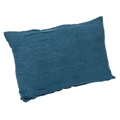 Storied Home 24 Inches Stonewashed Linen Lumbar Pillow In Blue