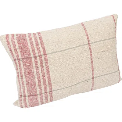 Storied Home 24 Inches Woven Cotton Slub Lumbar Pillow With Grid Pattern In Brown