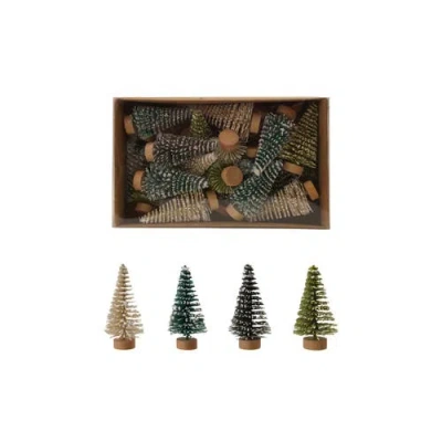Storied Home 24-piece Plastic Bottle Brush Trees With Wood Bases, Blue, Cream And Mint In Multi