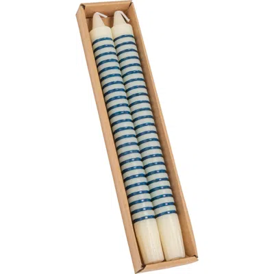 Storied Home 2-piece Unscented Horizontal-striped Taper Candles In Blue