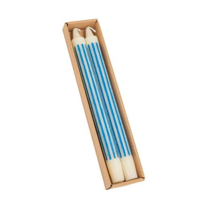 Storied Home 2-piece Unscented Vertical-striped Taper Candles In Blue