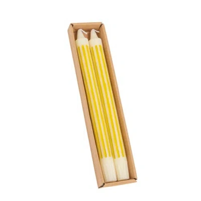 Storied Home 2-piece Unscented Vertical-striped Taper Candles In Yellow