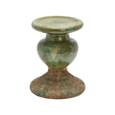 Storied Home 2-tone Sculptural Pillar Candle Holder In Green