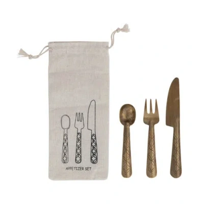 Storied Home 3-piece Appetizer Utensils With Etched Handles In Gold