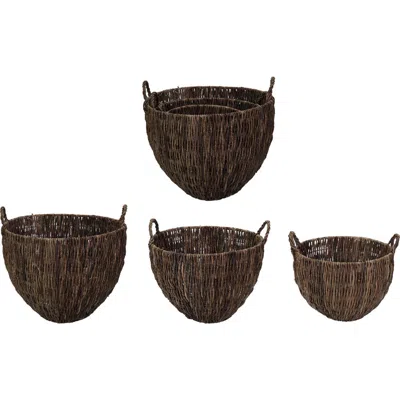 Storied Home 3-piece Woven Banana Leaf Baskets With Handles, Natural In Brown