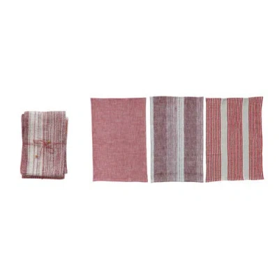 Storied Home 3-piece Woven Patterned Tea Towels, Red And Natural In Multi