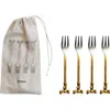 Storied Home 4-piece Appetizer Forks With Gold Finish Bow Handles, Stainless Steel And Brass In Gold