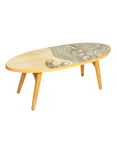 Storied Home 47" Wood Sea Waves Surfboard Oval Coffee Table In Brown